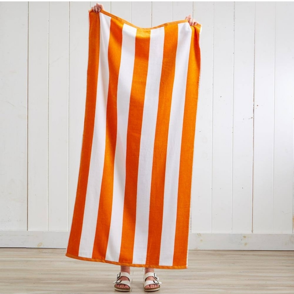 Orange Striped Cotton Single Beach Towel
